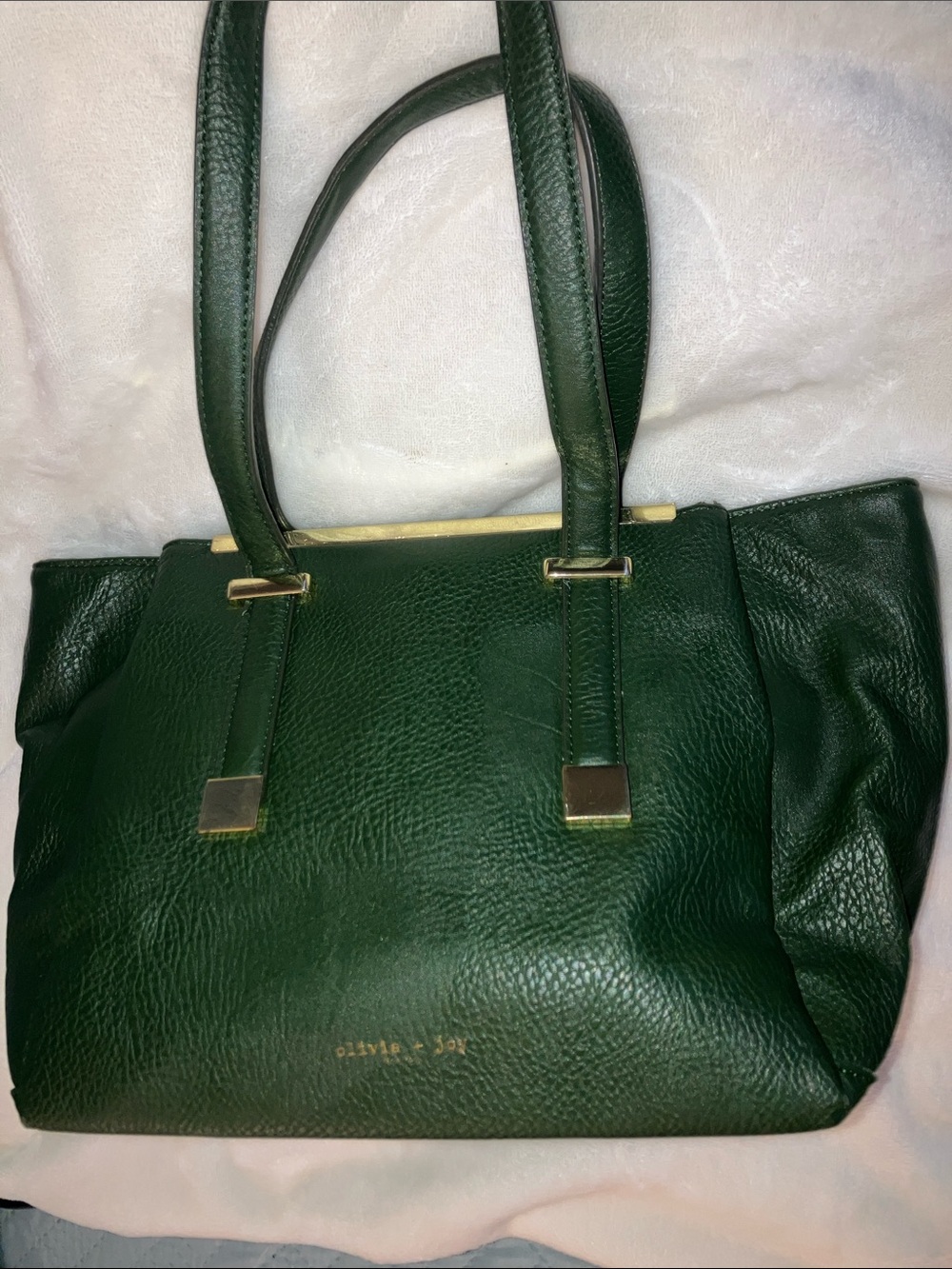 Olivia + Joy Forest Green Leather like Tote with Gold Hardware